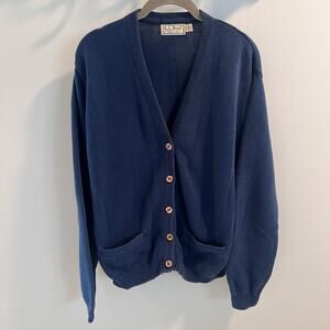 Vtg L.L.Bean Blue Made in USA Cardigan Sweater Size L